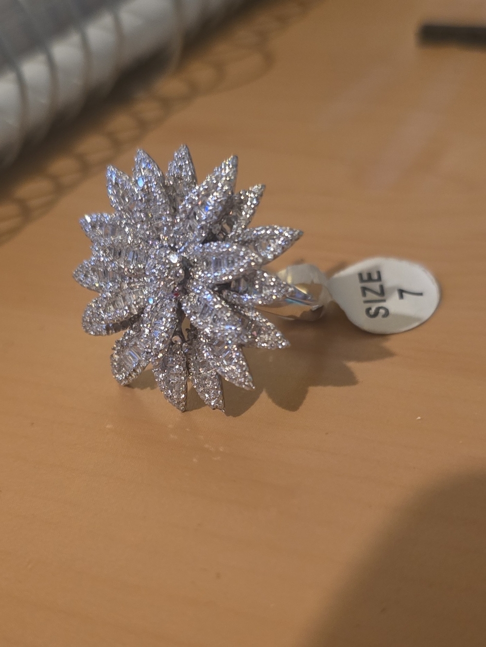 Egyptian Sterling Silver-925 Large Flower Cocktail Cluster Ring Size 7